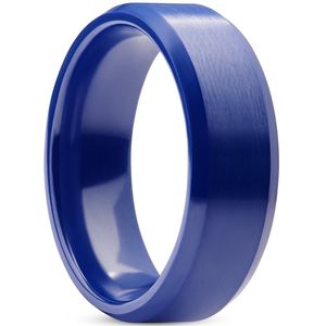 Ferrum | 8 mm Blauwe Geborstelde & Gepolijste Keramische Ring met Afgeschuinde Randen