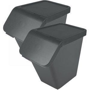 Sunware Sigma Home sorteer bak met deksel - 2x - afvalbak - antraciet - stapelbaar - 40L - 49 x 27 x 45 cm
