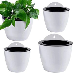 Automatische wateropname hangende bloempotten - kunststof voor balkon - tuin en thuis - 4 stuks Bloempot