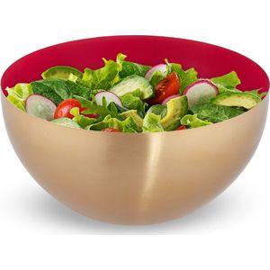 Relaxdays saladeschaal - 3,5 liter - slakom - mengkom - Ø 25cm - rvs - bakken - serveren - rood
