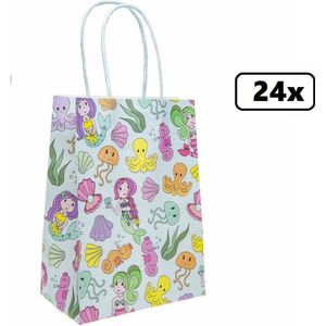 24x Koordtas Zee dieren 16cmx9cmx22cm - goodiebag|papieren|draagtas|tas|koord|festival|kado|themafeest|party|geschenken