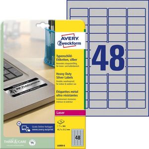 Avery-Zweckform L6009-8 Etiketten 45.7 x 21.2 mm Polyester folie Zilver 384 stuk(s) Permanent Etiketten voor typeplaatj