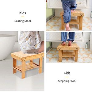 Bamboe Small Seat Kruk voor kinderen, voetsteun Scheerkruk, Opbergplank, Duurzaam Lichtgewicht en Anti Slip