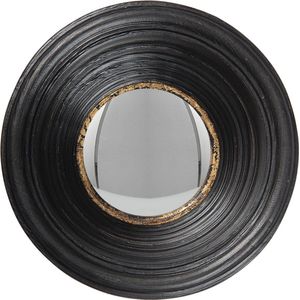 HAES DECO - Bolle ronde Spiegel - Kleur Zwart - Formaat Ø 19x7 cm - Materiaal Polyurethaan ( PU) - Wandspiegel, Spiegel rond, Convex Glas