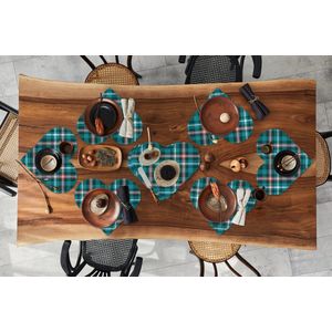 Onderleggers - Placemats - Placemats hartje - Plaid - Schotse ruit - Patronen - Blauw - Roze - 10 stuks