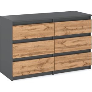 Moderne Ladekast met 6 Lades - Compacte Commode voor Slaapkamer en Woonkamer - Grijs Mat - 100 x 33,5 x 71,5 cm