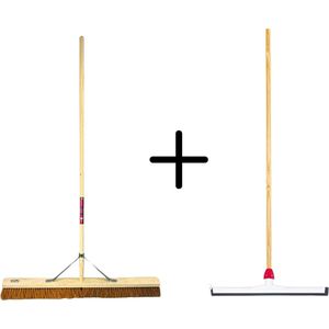 Synx Tools Coco Binnenbezem 90cm + Vloertrekker Kunststof 45cm met Steel 150cm – Zaalveger – Vloerreiniger – Natuurrubber – Zachte bezem kokos met steel 160cm