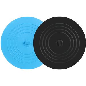 Afvoerstopperset - 2 stuks - zwart en blauw - rubber - 15,5 cm
