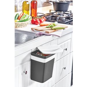 Doreline - Ophangbare Prullenbak met Deksel - Kunststof Prullenbak - Keuken Prullenbak - 5 liter - Grijs Wit - 17 x 13 x 21 cm