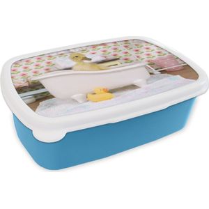 Broodtrommel Blauw - Lunchbox - Brooddoos - Eend - Bad - Badeend - 18x12x6 cm - Kinderen - Jongen