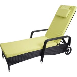 Poly-rattan ligstoel Carrara, relaxligstoel tuinligstoel, aluminium ~ antraciet, kussens lichtgroen
