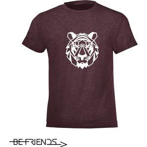 Be Friends T-Shirt - Tijger - Kinderen - Bordeaux - Maat 8 jaar