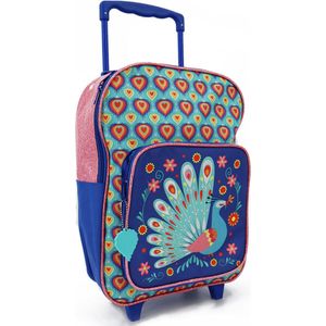 The PEACOCK PAUW Trolley Rugtas - Kinder Trolley & Rugzak - 2 Vakken - Schooltas - 6-12 Jaar - Blauw Roze