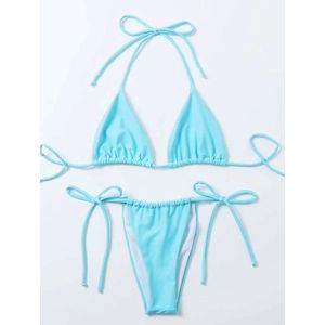Go Go Gadget - Micro bikini - lakleer - haltertop + string - licht blauw
