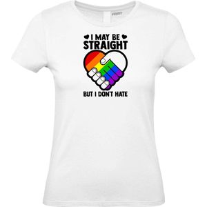 Dames T-shirt I May Be Straight | Gay pride shirt kleding | Regenboog kleuren | LGBTQ | Wit dames | maat M