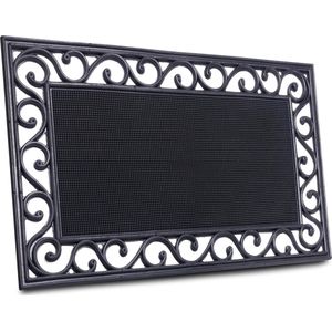 Deurmat rubber 45 x 75 cm - antislip en weerbestendig - outdoor vuilvangmat gietijzeren look voor binnen en buiten - rubberen noppen voor hal, terras, entree - 45 x 75 cm