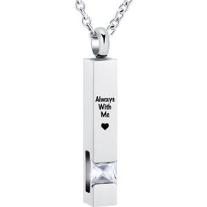 Luxe Ashanger | Met Ketting En Gravering | Always With Me | Assieraad | Zilver Met Witte Steen | As Ketting | Gedenksieraad | Urn | Incl. As vuller
