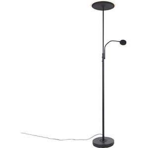 QAZQA strela - Moderne Dimbare LED Vloerlamp | Staande Lamp met Dimmer met leeslamp - 1 lichts - H 1800 mm - Zwart - Woonkamer | Slaapkamer | Keuken