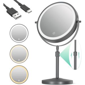 Verlichte Make-upspiegel met Verstelbare Hoogte en 360 Graden Rotatie - 1X/10X Vergrotende Spiegel met 3 Kleurmodi