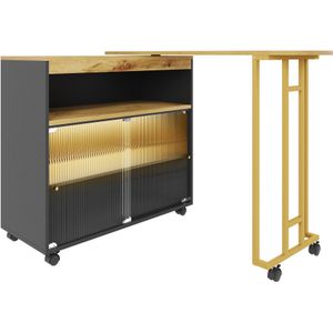 Gotagee Uitschuifbare bartafel opbergtafel verplaatsbare bartafel met LED bartafel bistrotafel hoge tafel keukeneiland bistrotafel