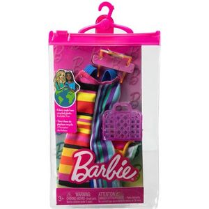 Barbie Kleding Outfit - Gestreepte Jurk met Handtas en Zonnebril