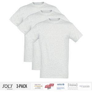 3 Pack Sol's Jongens/Meisjes T-Shirt 100% biologisch katoen Ronde hals Ash Grey Maat 130/140 (9/10 Jaar)