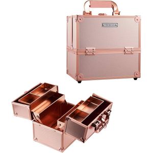 Cosmeticakoffer, lege make-upkoffer, aluminium beauty-case, afsluitbare nagelkoffer, multikoffer, Binnenvoering: roségoud