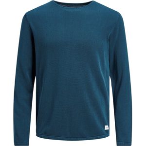 JACK & JONES Leo knit crew neck slim fit - heren pullover katoen met O-hals - middenblauw - Maat: XXL