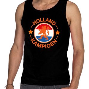 Zwart fan tanktop voor heren - Holland kampioen met oranje leeuw - Nederland supporter - EK/ WK kleding / outfit M