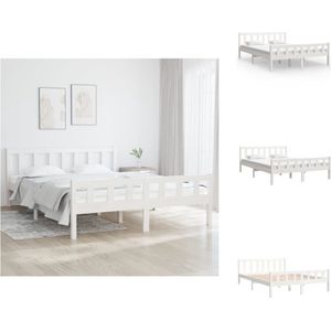 vidaXL Bedframe Grenenhout - King Size - Wit 150 x 200 cm - Bed