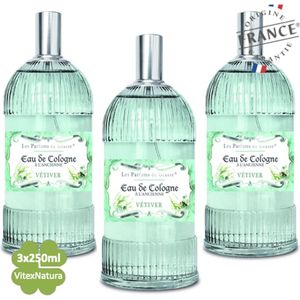 Vetiver Eau de Cologne 3 x 250 ML | merk A L'Ancienne | unisex | multifunctioneel als parfum, roomspray en fris linnengoed | Franse Parfum de Grasse