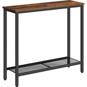 Smalle consoletafel met opbergplanken, 75 x 24 x 75 cm, bijzettafel, gangtafel, tentoonstellingstafel, banktafel, voor entree, hal, vintage bruin/zwart EBF74XG01