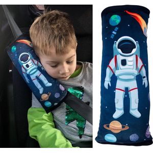 auto slaapkussen voor kinderen - machine wasbaar - zacht autogordelkussen, gordelbeschermer, gordelkussen, autokussen, reiskussen, vakantie - 30x12cm (Astronaut)