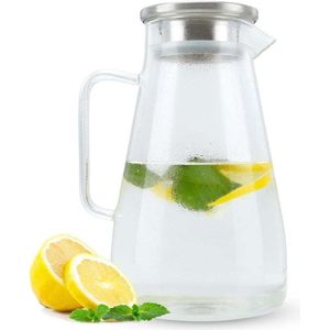 Waterkaraf kan met handvat en deksel - hittebestendig - geschikt voor warme en koude dranken zoals thee, koffie, water