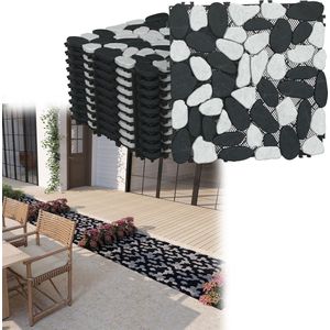 Aufun Steentapijt Natuursteen Leisteen Tegels 30 x 30 cm Tegelmatten 1 m² = 11 Terrastegels Marmer Mozaïek Balkontegels Kliktegels Vloeren voor Balkon, Tuin (Zwart-Witte Steenschijven)