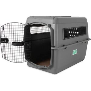 Petmate Sky Kennel 11 - 14 kg - Reismand - Ventilatiegaten - Met Dubbele Voer- en Drinkbak - 71 x 52 x 54 cm - Grijs