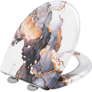 BukkitBow - Toiletbril met Softclose - Toiletbril / Toiletzitting met Print - Antibacterieel - Abstracte Marmer