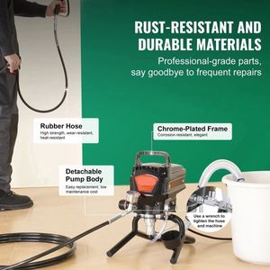 Airless Verfspuit - 750W – Spuitmachine - met Kar - 3000PSI Hoge Druk – Elektrische Verfspuit - Lange Slang en Verlengstuk - voor Binnen - en Buiten – Professioneel en Efficiënt