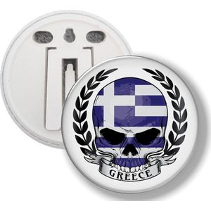 Button Met Clip - Schedel Vlag Griekenland