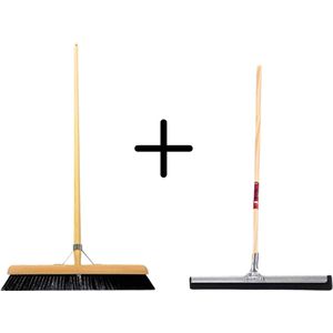 Synx Tools Paardenhaar 50cm + Vloertrekker 60cm met Steel 150cm - Kamerveger – Vloerreiniger – Moppen – Zachte binnenbezem met steel 150cm
