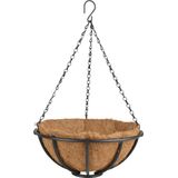 Metalen hanging basket / plantenbak zwart met ketting 30 cm inclusief kokosinlegvel - Hangende bloemen