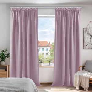 Famanu - Verduisterende Gordijnen Plooiband, Kant en Klaar, Ondoorzichtige Gordijnen voor Woonkamer, 132x160 cm (B x H), Lichtroze, 2 stuks
