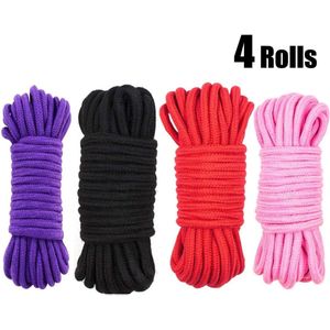 4 rollen van 5 meter zacht katoenen touw - zacht gedraaid katoenen knoopbindtouw - multifunctioneel dik katoen gedraaid koord - 8 mm diameter touw sterk gevlochten touwen, zwart, rood, paars, roze