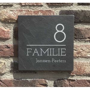 Gepersonaliseerd huisnummer - Leistenen huisnummer - Personelijk gegraveerd met familienamen - Moderne antraciet leistenen huisnummer 10 x10 cm