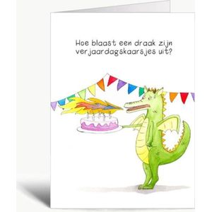 Hoe blaast een draak zijn verjaardagskaarsjes uit? - Verjaardagskaart met envelop - Grappig