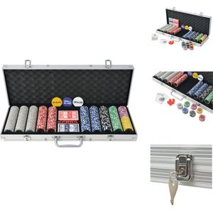 vidaXL Poker Set - Casino Dobbelstenen - Kaartspellen - 500 Laser Chips - Aluminium Koffer - 55.5 x 20.5 x 6.7 cm - Pokerset