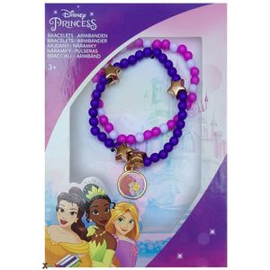 Disney Princess - Armbanden - 2 stuks - one size - Bedels - kralen - Ster - Paars - roze - Prinsessen - Ariël en botje - Verjaardag - sinterklaas - schoencadeau - kado