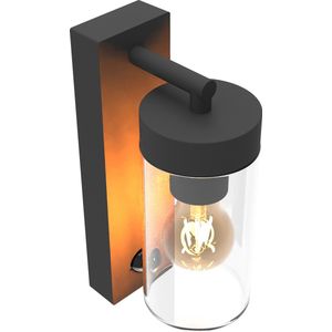 Calex Wandlamp Perugia Inclusief lichtbron - E27 – IP44 Spatwaterdicht – Zwart - Bewegingssensor - Aluminium – Industrieel – Modern - Complete wandlamp