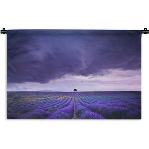 Wandkleed De lavendel - Paarse wolken boven lavendelvelden Wandkleed katoen 180x120 cm - Wandtapijt met foto XXL / Groot formaat!