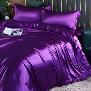 Beddengoed Laken Dekbedovertrek Voorzien Van Volledige Spreien Sets Dubbelzijdige Vierdelige Set Satijnen Zomer Slaapkamer Beddengoed Warm Purple